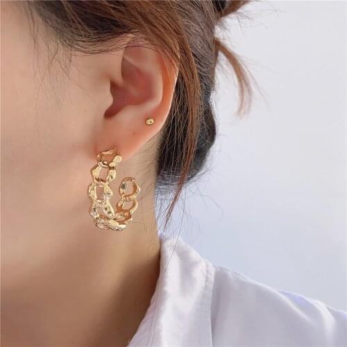 Trendy Bohemia Gold Color Plating Chunky Big Chain Shape Hoop Earrings For Women Girl Punk Party School Presentation Decoration