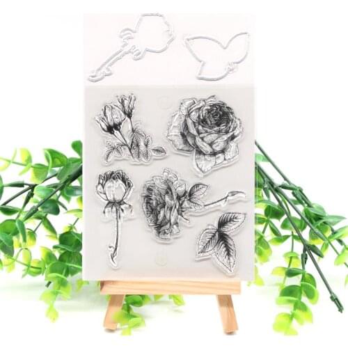 KSCRAFT Rose Clear Silicone Stamps And Cutting Dies for DIY Scrapbooking/Card Making/Kids Fun Decoration Supplies