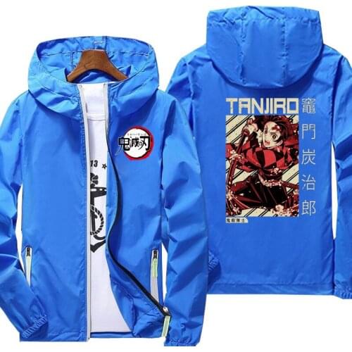 Demon Slayer unisex Reflective clothing jacket men autumn hooded zipper jacketlarge size Sun protection jacket
