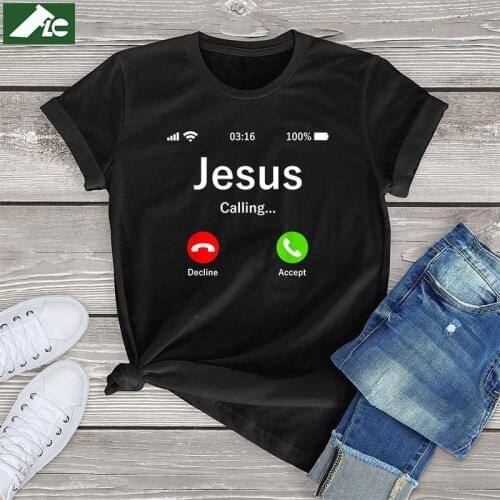 100 Cotton funny jesus t shirt women girls Christian tops clothes unisex Jesus Is Calling shirts vintage womens tee blouses 3xl