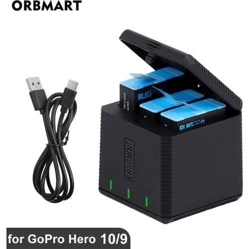 ORBMART for GoPro Hero 9 Black Battery Charger 3-Slot Charging Box Triple Channel for Go Pro Hero 9 Gopro9 Hero9 Accessories