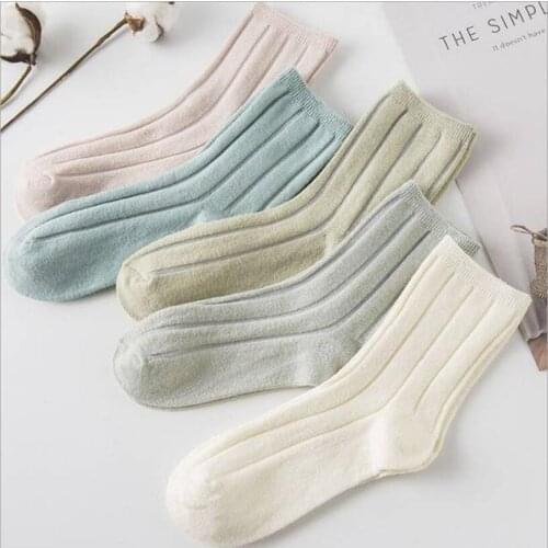 Women Solid Cotton Socks Candy Color Socks Wide Ribbed Socks Girl Pink Socks Blue Socks Ivory Crew Socks Ankle Sock 5pairs/lot