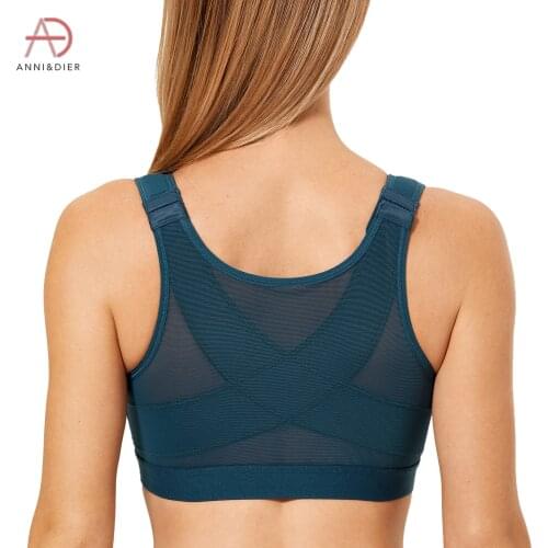 Womens Full Coverage Wire Free Back Support Posture Front Closure Bra Plus Size Non-padded
