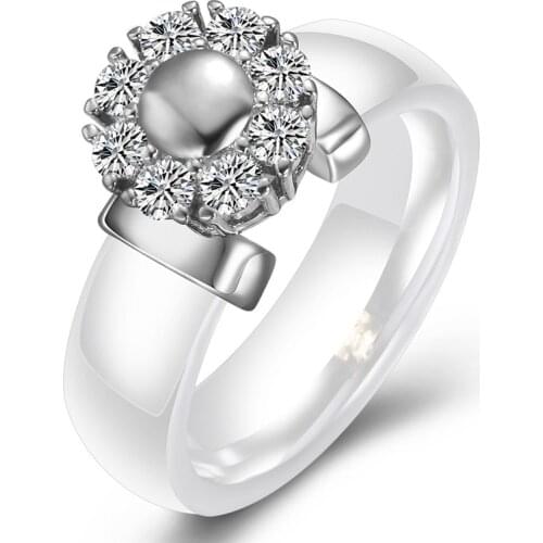 ZORCVENS Female Clear Crystal Geometric Ring Black White Ceramic Ring Promise Wedding Engagement Rings For Women Gifts