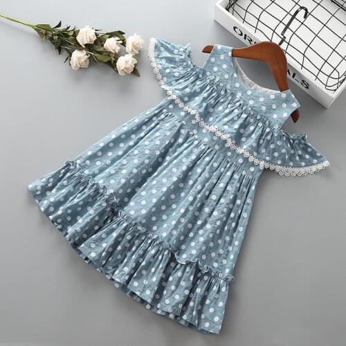 4-10 years High quality girl dress 2019 new summer fashion lace Dot solid ruched kid children girl clothing party princess dress