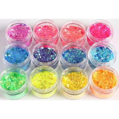 12Boxes Mirror Nail Chunky Glitter Mermaid Hexagon Sequins Chameleon Sparkly Flakes For Manicure Gel Polish Nail Art Decorations