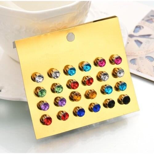 12 Pairs/Set Fashion Simple Colorful Rhinestone Stud Earrings for Women Men