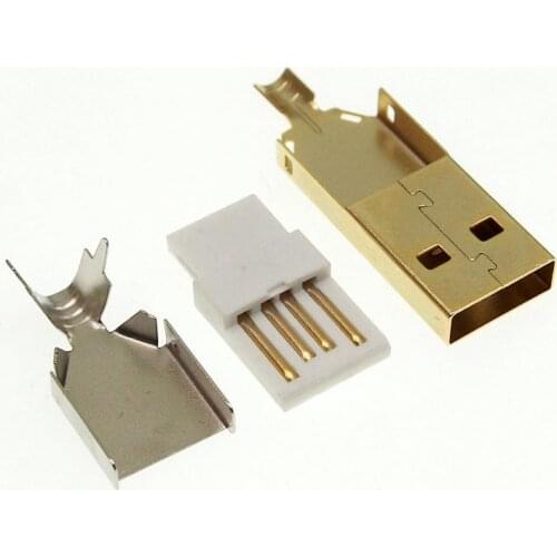 30set DIY 3 in 1 gold-plated USB AM Welding Wire Plug USB2.0 A male plug L=36.6mm