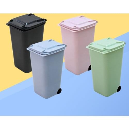 4Pcs Mini Trash Can Desktop Waste Bin Garbage Organizer Litter Holder (Black Blue Green Light Purple)