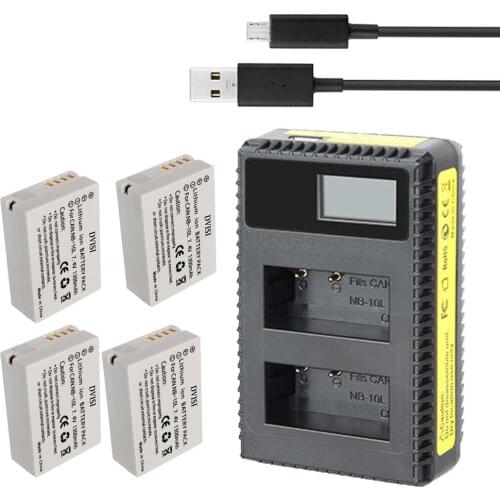 4Pcs NB-10L NB 10L NB10L Rechargeable camera battery + LCD USB Charger For Canon G1X G15 G16 SX40HS SX50HS SX60HS SX40 SX50 HS