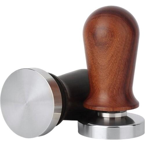 51/53/58mm Calibrated Pressure Wood Coffee Tamper Espresso Elastic Powder Compactor 304 Stainless Steel Coffee Powder Hammer