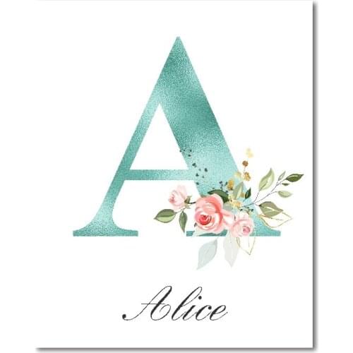 Custom Baby Name Pink Flower Green Simple 5D Diamond Painting Diamond Mosaic Diamond Embroidery Childrens Room Decoration