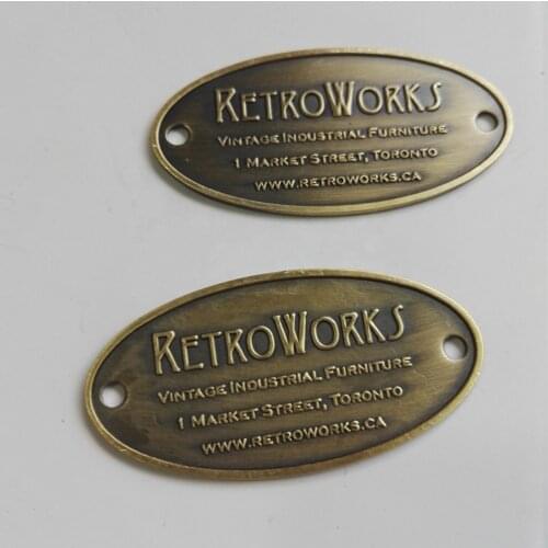 Custom oval shaped ancient antique metal nameplates and metal 3M adhesive label sticker