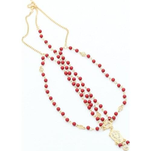 White Red Beads Crystal Metal Pendant Bohemia Style Chain Headbands Head Chains Women Headwear