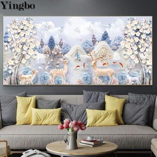 Large size 5d DIY Diamond Painting Full Square or Round Cross Stitch Nordic style Red carp sika deer Mosaic diamond Embroidery