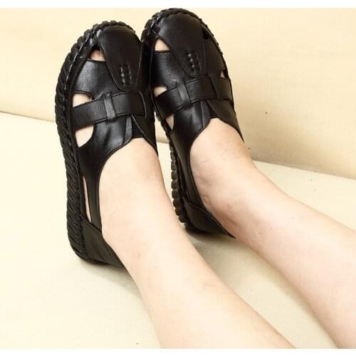 Platform Sandals Women Genuine Leather Big Size 43 Female Casual Shoes 2021 Style Handmade Comfort Soft Womans Leather Shoes