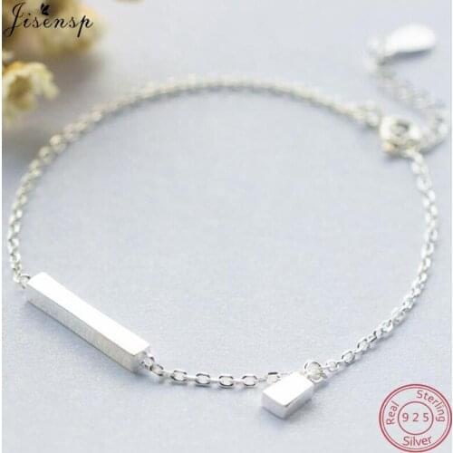 Jisensp 925 Sterling Silver Simple Irregular Square Adjustable Bracelets for Women Geometric Charm Bracelets & Bangles Jewelry