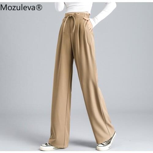 Mozuleva Loose Wide Leg Trousers Female Causal Elastic High Waist Women Suit Pants 2021 Office Ladies Solid Pantalon New