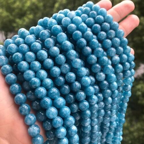 Natural Stone Beads Dark Blue Chalcedony Jades Round Loose Beads For Jewelry Making Bracelets Needlework DIY Accessories 4-12MM