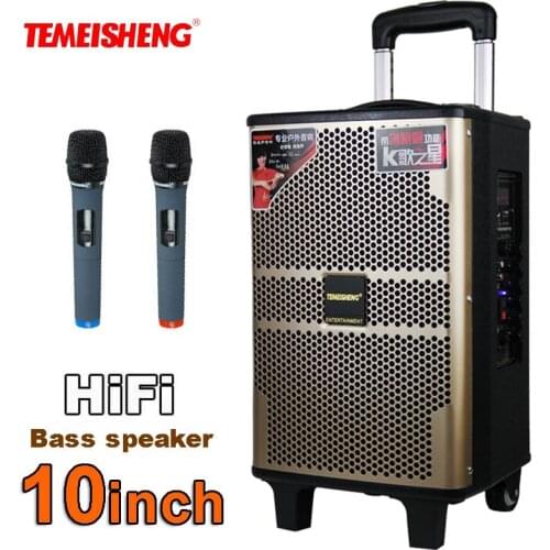 TEMEISHENG 10 Inch Wooden High Power Loudspeaker Portable Bluetooth Speaker Support Wirelss Microphone Outdoor Amplifers Column