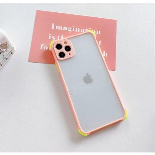 For iPhone7P 8P 7 8 X XR xsmax 11 11PRO 11PROMAX 12/12pro mobile phone Simple four-corner collision protection case pink