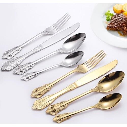 Elegant Life Stainless Steel Tableware Matte Cutlery Sets Flatware Set 4 Pcs Knife Fork Spoon Dinnerware Sets Kitchen Tableware