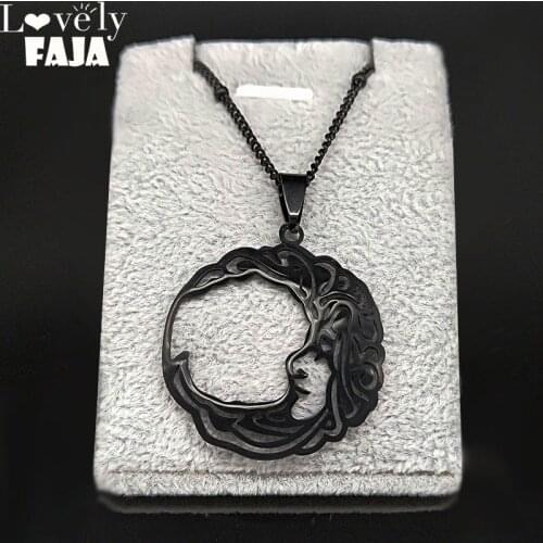 Gothic Moon Face Stainless Steel Necklaces Women/Men Black Chain Necklace Jewelry Gift acero inoxidable joyeria mujer N3043S03