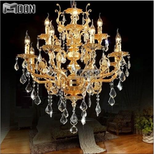 Modern Luxury 12 Arms Crystal Chandelier Lamp Gold Suspension Lustre Crystal Light for Foyer Lobby MD8857 L8+4 D750mm H750mm