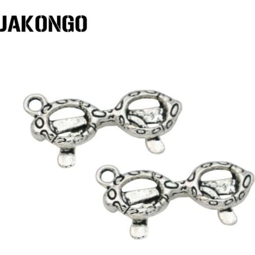 JAKONGO Antique Silver Plated Glasses Charms Pendant for Jewelry Making Earrings Bracelet Accessories DIY 22x11mm 20PCS/lot
