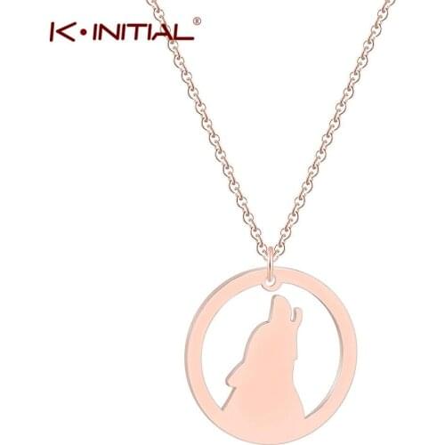 Kinitial Fashion Howling Animal Necklace Charms Wolf Karma Circle Pendants & Necklaces for Women Unisex Jewelry Gift Wholesale