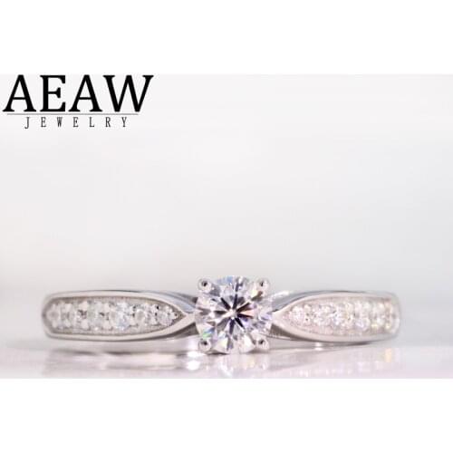 AEAW 14K White Gold 0.3ct 4mm Round Cut Moissanite Engagement Diamond Ring Anniversary Ring Moissanite Ring For Women