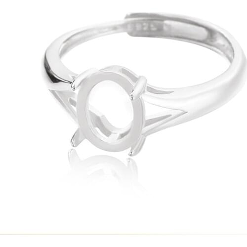 Ring Blank for 5x7mm/6x8mm/7x9mm/8x10mm/9x11mm/10x12mm/12x16mm Oval Cabochons White Gold Plated 925 Silver Adjustable Band