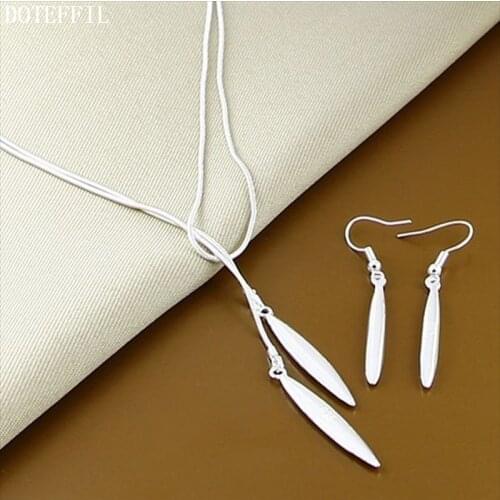 DOTEFFIL 925 Sterling Silver Sword Snake Chain Necklace Earring Set For Women Wedding Engagement Party Jewelry