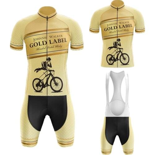 Golden New Cycling Jersey Set Short Sleeve Bike Clothing And Bib Shorts Gel Breathable Pad Maillot Ciclismo Hombre