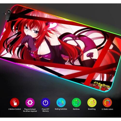 High school dxd mousepad Mouse pad rgb anime de alta escola com luz de fundo usb, acessório de mesa para jogos com teclado led