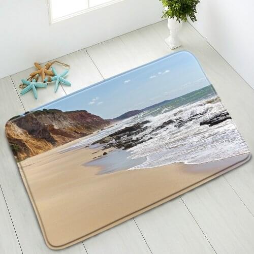 Ocean Beach Landscape Bathroom Mat The Sea Fish Island Non-slip Rugs Flannel Home Decoration Bath Kitchen Doorway Aisle Carpets