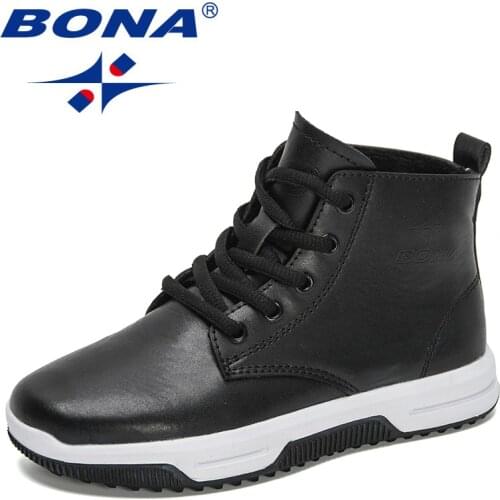BONA 2021 New Designers Running Shoes Boy Leather Teenager Shoes Child Sneakers High Top Kids School Footwear Walking Shoes Girl