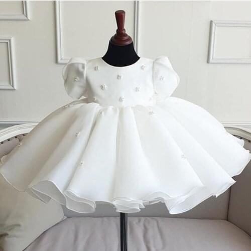 Birthday Party Wedding Dress Pearl beading Princess Girls Dress Lace Kids Girl Baby ball gown dress