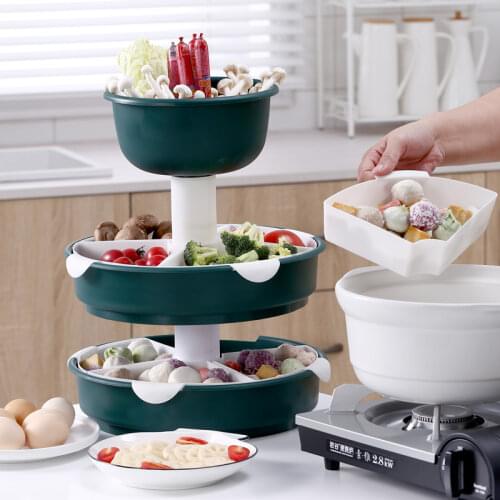 Kitchen Revolving Hot Pot Vegetable Platter Household Plastic Washbasin Asphalt Basket Fruit Platter Cutlery Storage Container