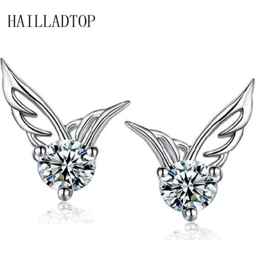 Loving Mariage Christmas Earrings Creative Angel Wings Crystal Ear Stud Earrings Silver Plated Wing Shaped Cute Elegant Earing