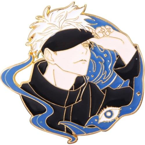 Game Jujutsu Kaisen Gojo Satoru Cosplay Metal Brooch Pin Alloy Badge Props