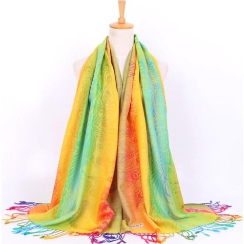 Fashion Winter Women Long Soft Scarf Wrap Shawl Solid Female Gradient Cotton Printed Pashmina Luxury Brand Warm Scarf