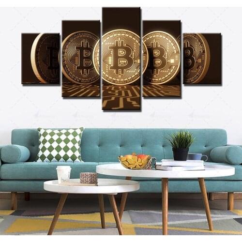 Modular Hd Prints Pictures Bitcoin Paintings Home Decoration Canvas Modern Poster Wall Artwork For 5 Panel Living Room Framework