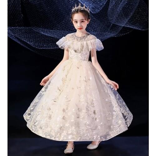 New High-grade Sequin Girls Dresses For Christmas Champagne Lace Party Princess Wedding Dress Girls Communion Banquet Clothes