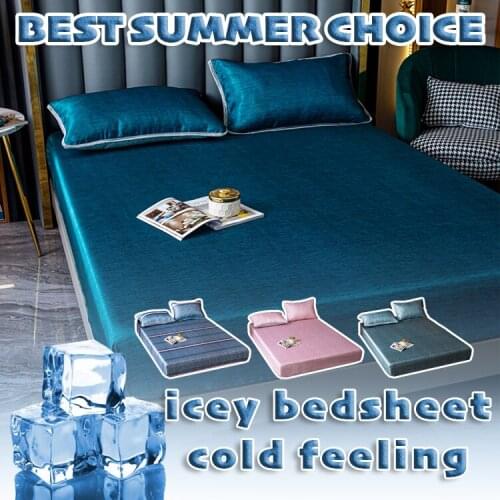 Bedspread king size Bed Sheet Satin Silk Fitted Sheet Non-printed ice High-end Solid Color Mattress Cover Elastic Tape quilted