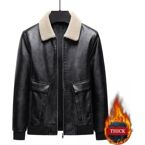 Autumn Winter PU Leather Jacket Men Long Sleeve Black Motorcycle Jacket Oversize Faux Fur Collar Coat Boys Zip Up Top 7xl 8xl