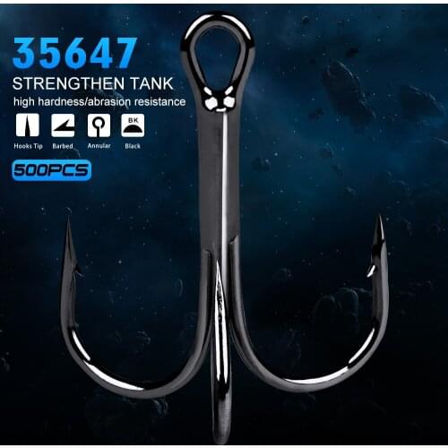 Proberos 500PCS Lure Fishing Hook Black Color FISHHOOK Overstriking Antirust Fishing Tackle 3/0#-10# High Carbon Steel Treble