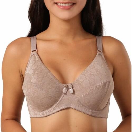 Plus Size Bra Women 3/4 Cup Comfort Underwear Print Minimizer Bra Solid Lingerie Big Cup B C D DD E Size 36 38 40-52