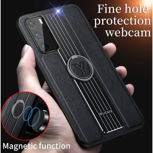 Luxury Leather Metal Srip Case For Huawei P40 P30 P20 Mate 20 30 40 Pro Lite E Y7P Y9S Lens Protection Case Stand Phone Cover