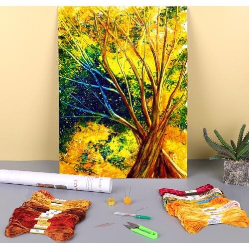 Natural Scenery Printed Fabric 11CT Cross Stitch DIY Embroidery Set DMC Threads Craft Needlework Hobby Handiwork Sales Needle